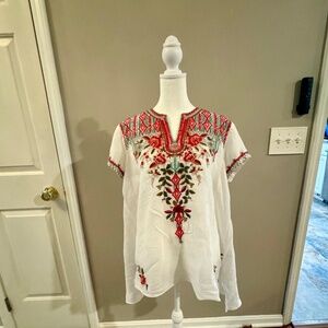 Johnny Was Large Embroidered Tunic Top Pre-owned